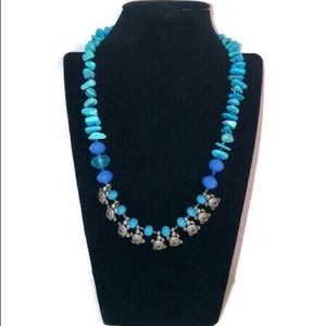 Turquoise Necklace Silver Turtle Charms 19.5”